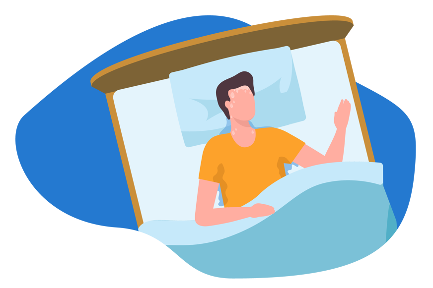 man on mattress with sweat stains